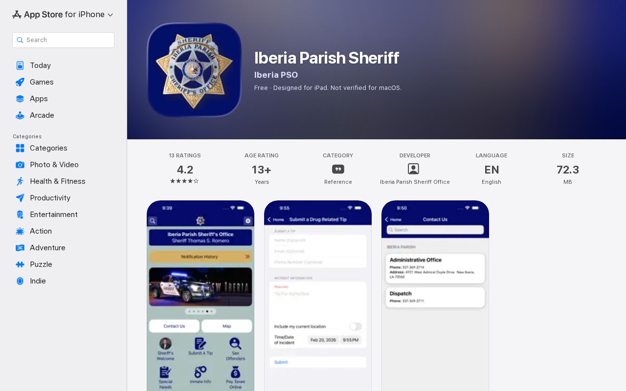 Iberia Parish active warrants: sheriff app listing showing outreach features, not a warrant search