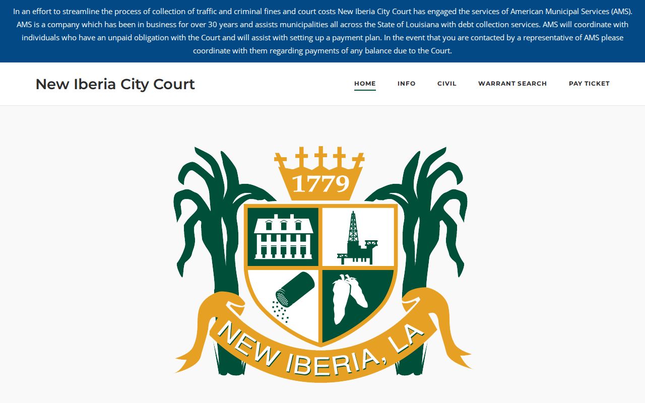 Iberia Parish municipal court warrant: New Iberia City Court navigation with warrant and payment links