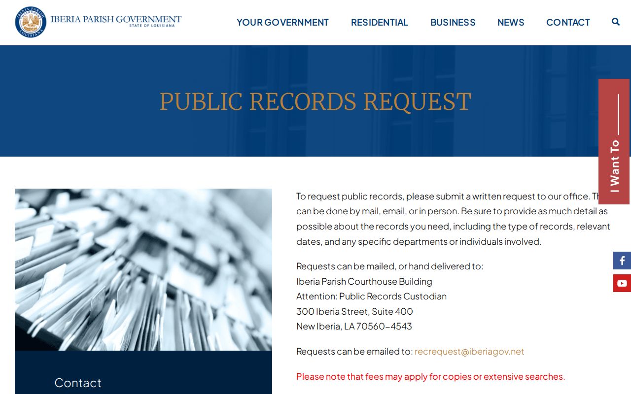 Iberia Parish warrant search: parish public records custodian contact and request instructions