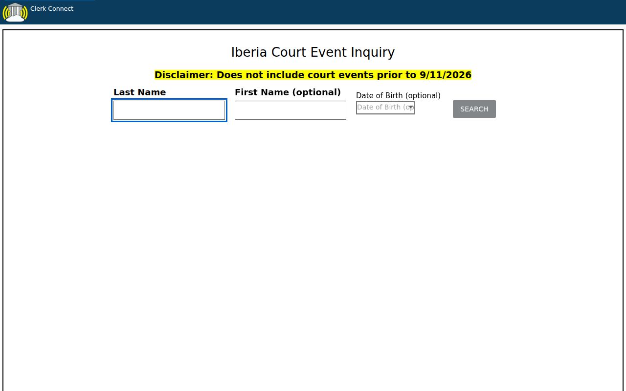 Iberia Parish warrant search: ClerkConnect subscription inquiry landing page