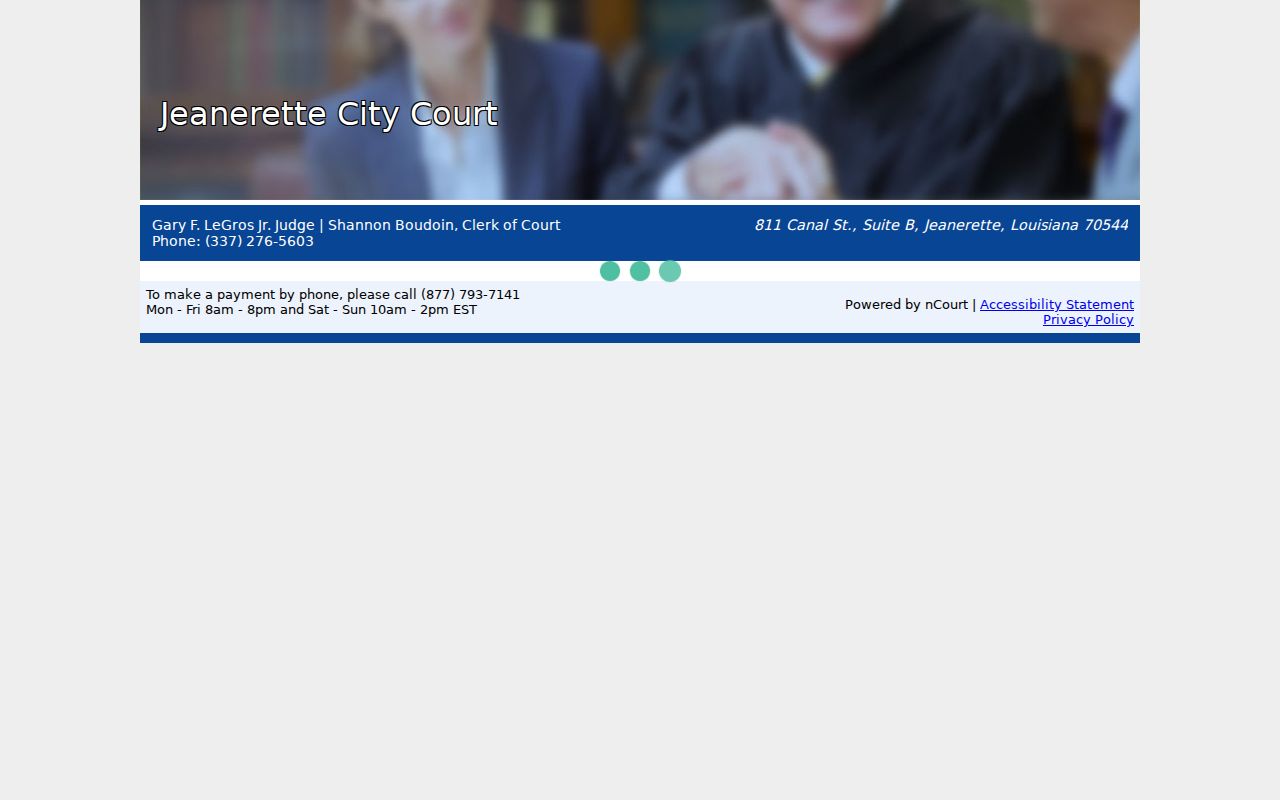 Iberia Parish municipal court warrant: Jeanerette City Court payment page with clerk contact