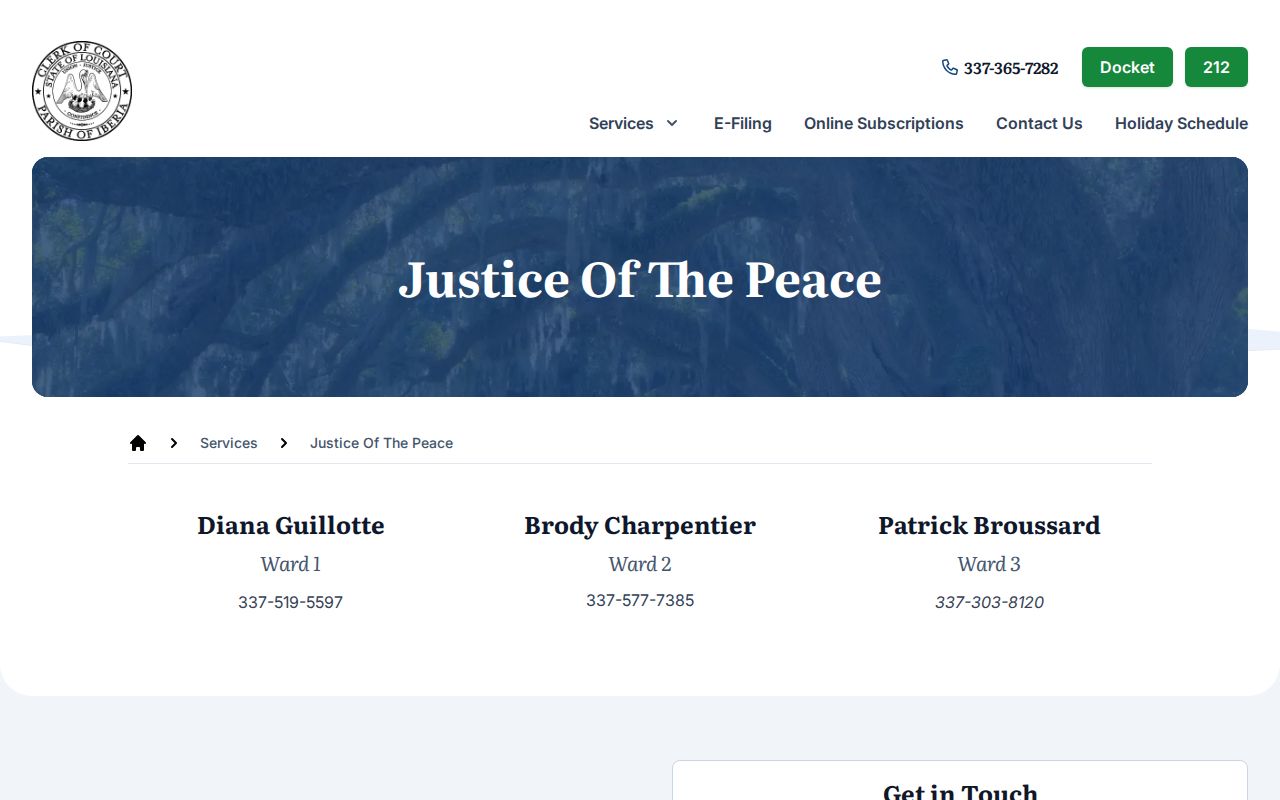Iberia Parish bench warrants: current Ward 1 through Ward 3 justice of the peace contacts