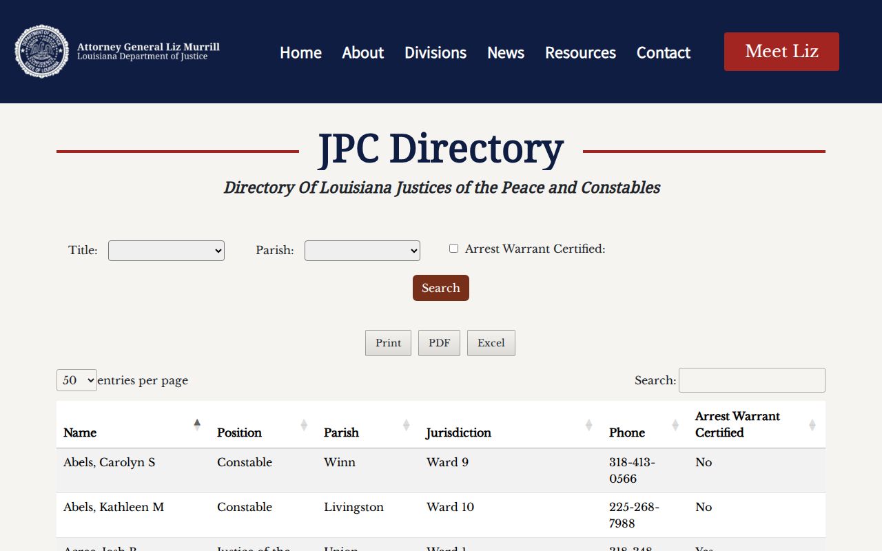 Iberia Parish bench warrants: justice court directory search controls