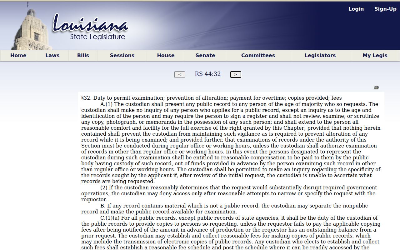 Iberia Parish warrant search: R.S. 44:32 public records inspection and copy text